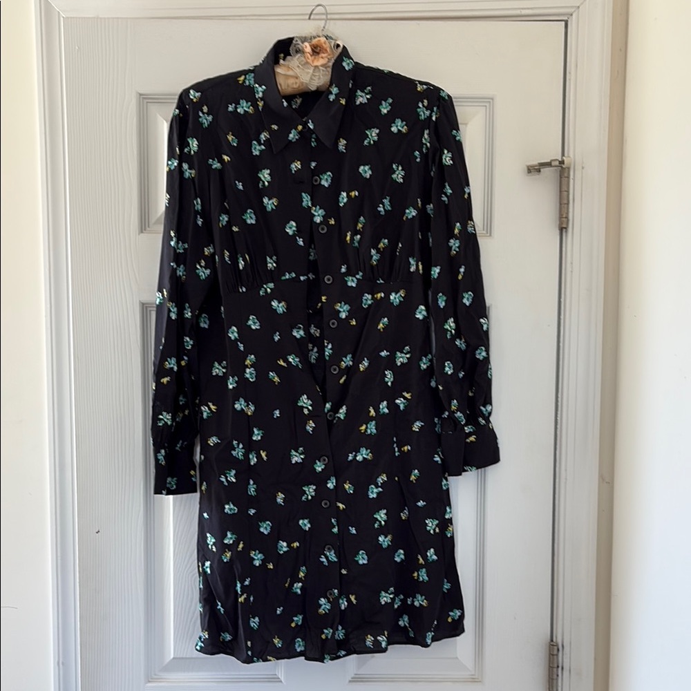 90 grunge romance  Uniqlo Black Dress Dark Floral Y2K Whimsigoth Size S